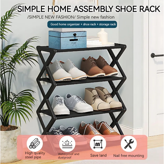 Black 5 Layers foldable Shoes Rack Tier Colored Stackable Stainless ...