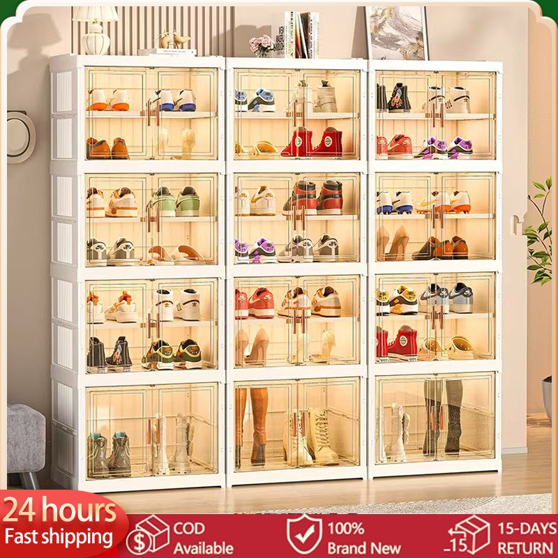 New upgrade Shoe Rack With Door DIY Rak kasut Storage Box Bertutup ...