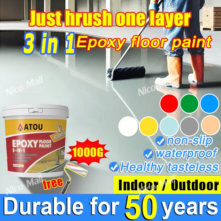 3 IN 1 Floor Paint Wear-Resistant With Brush Water-Based Floor Paint ...