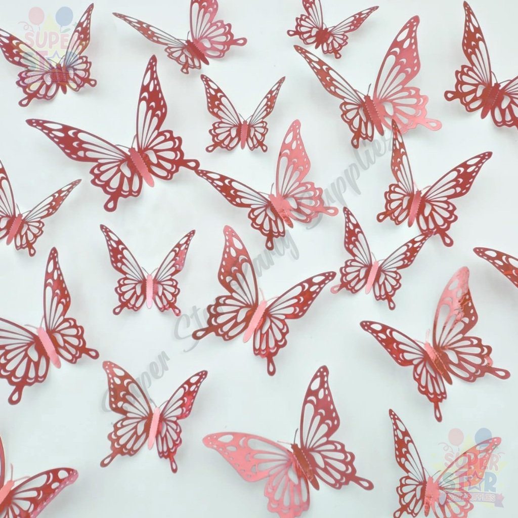 12/24pcs Rose Gold 3d Hollow Butterfly Wall Stickers For Birthday ...