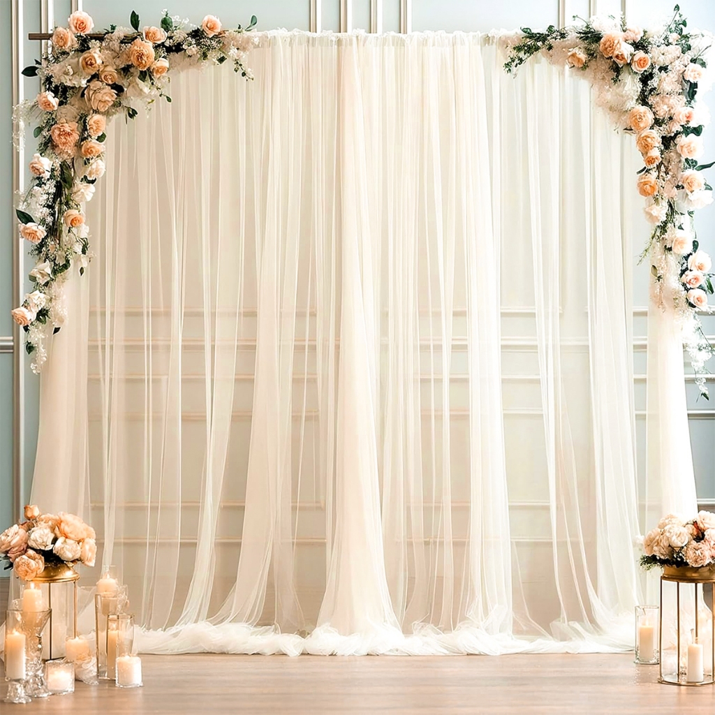 2pcs Sheer Curtain Backdrop Wedding Decoration Organza Fabric Mesh ...