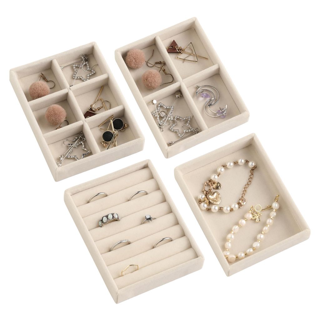 Small Jewelry Tray Set,Stackable Velvet Jewelry Organizer Tray,Mini ...