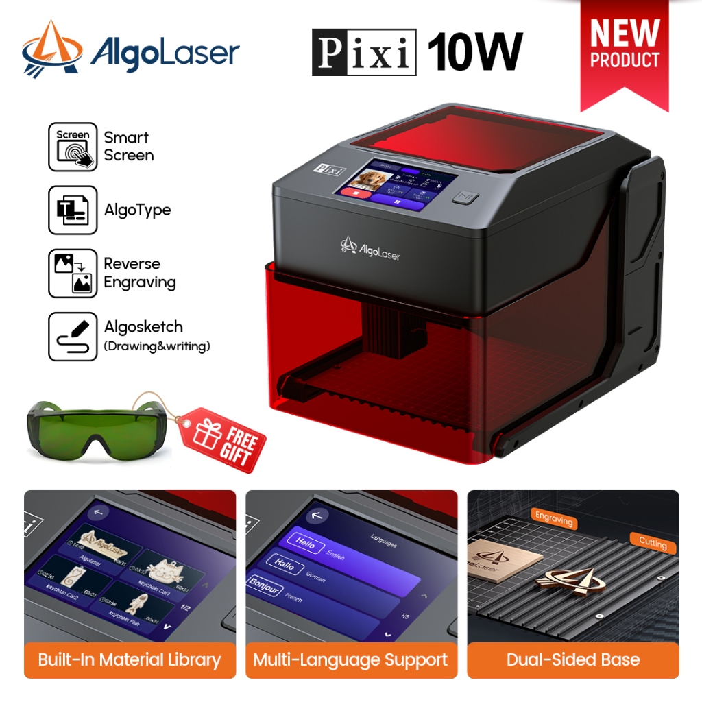 10W AlgoLaser Pixi Laser Machine Engraving Wood Leather Acrylic Glass ...