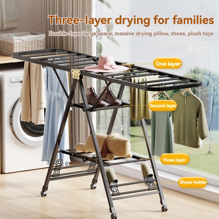 Foldable thick and thick hanging clothes rack balcony coat rack floor ...