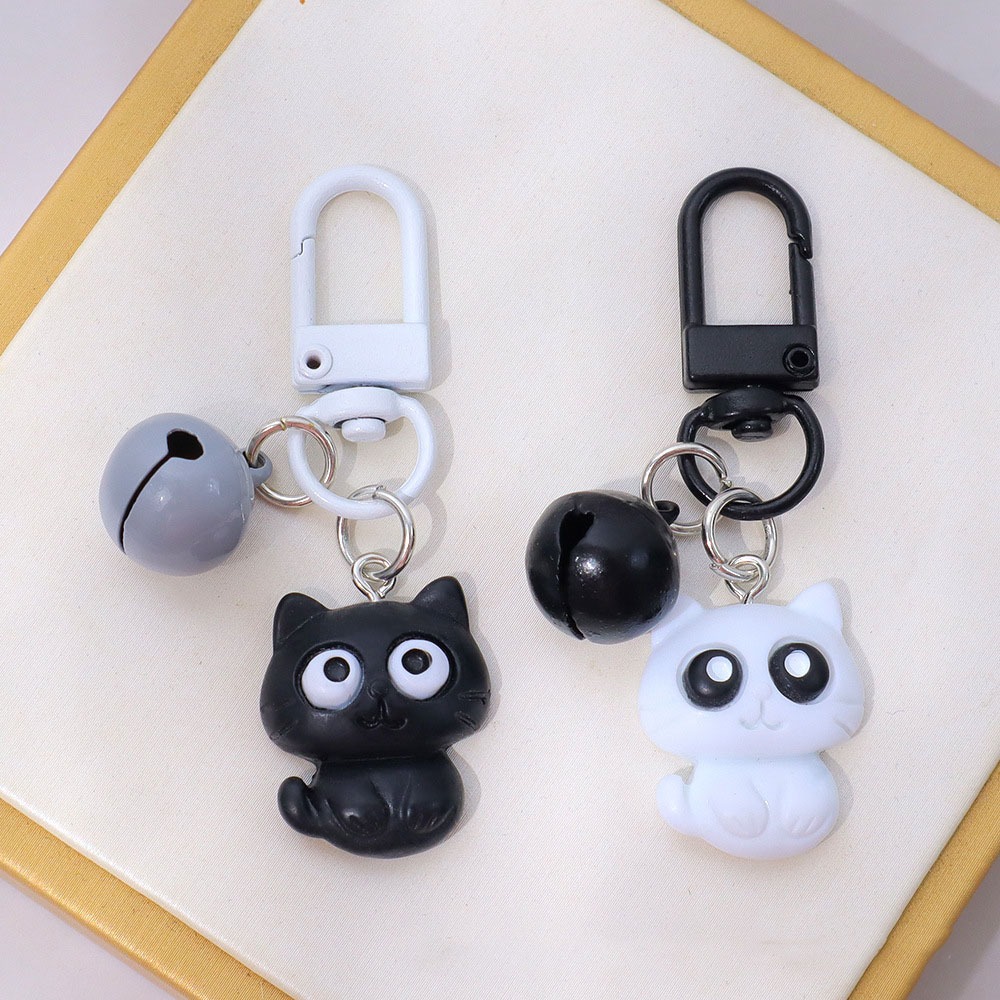 Cute Black White Kitten Keychain Lovely Cartoon Cat Key Ring With Mini ...