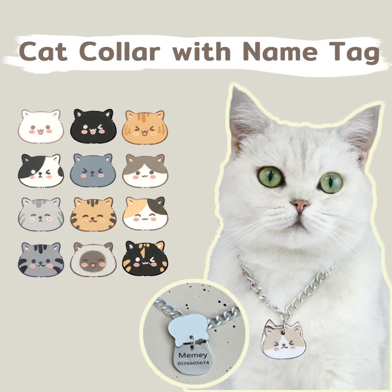 Cat Collar with Name Tag Personalized Stainless Steel Name Engraved ID ...