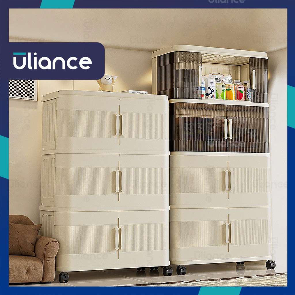 Uliance Foldable Sliding Door Plastic Cabinet with Wheels Stackable ...