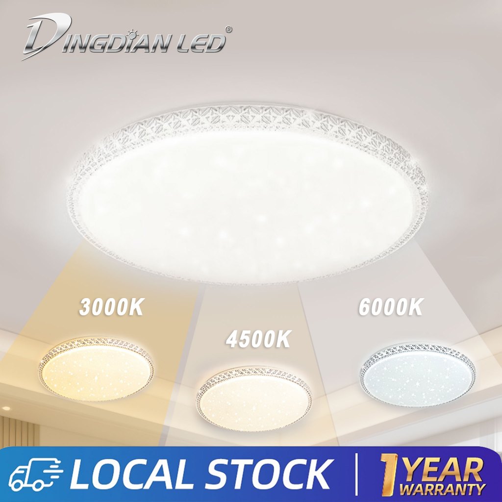 DingDian LED Modern Round Ceiling Light with Crystal Decor, Starry Sky ...