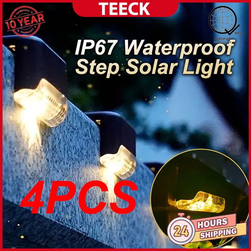 TEECK Solar Stair Light LED 4pcs LED Warm Light Waterproof Outdoor ...