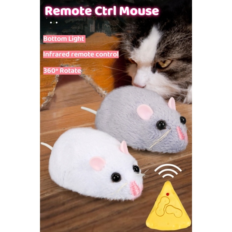 Interactive Cat Toy Remote Control Mouse Toy - Realistic Flocking RC Rat For Cats With 7.5m Range Battery Operated Cat Toy
