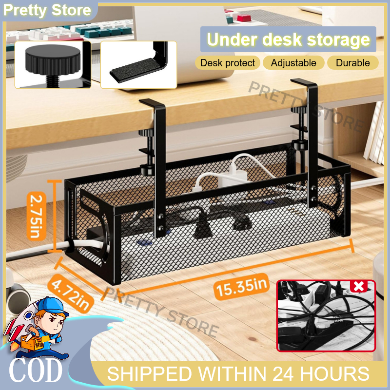 Under desk storage box stable adjustable thicken wire organizer Desktop ...