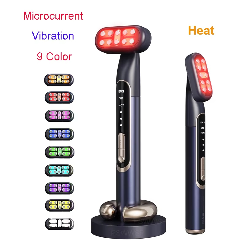 New 9 Colors Red Light Facial Wand EMS Microcurrent Face Lifting Device ...