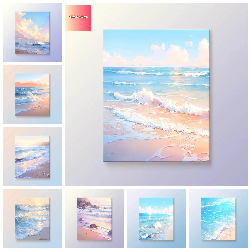 Summer Beach Number Oil Painting Press Number Coloring Number Oil ...
