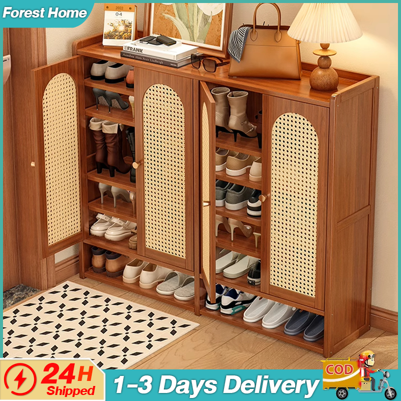 Shoe Rack Shoe Cabinet Rattan door Large Household Door Capacity Simple ...