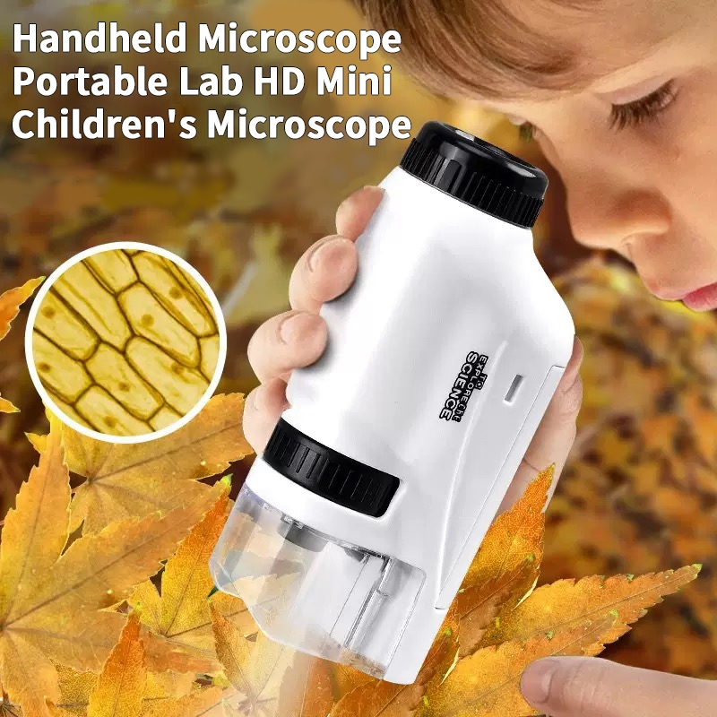 Handheld Microscope LED Light 60X-120X Magnifier Children Biological ...