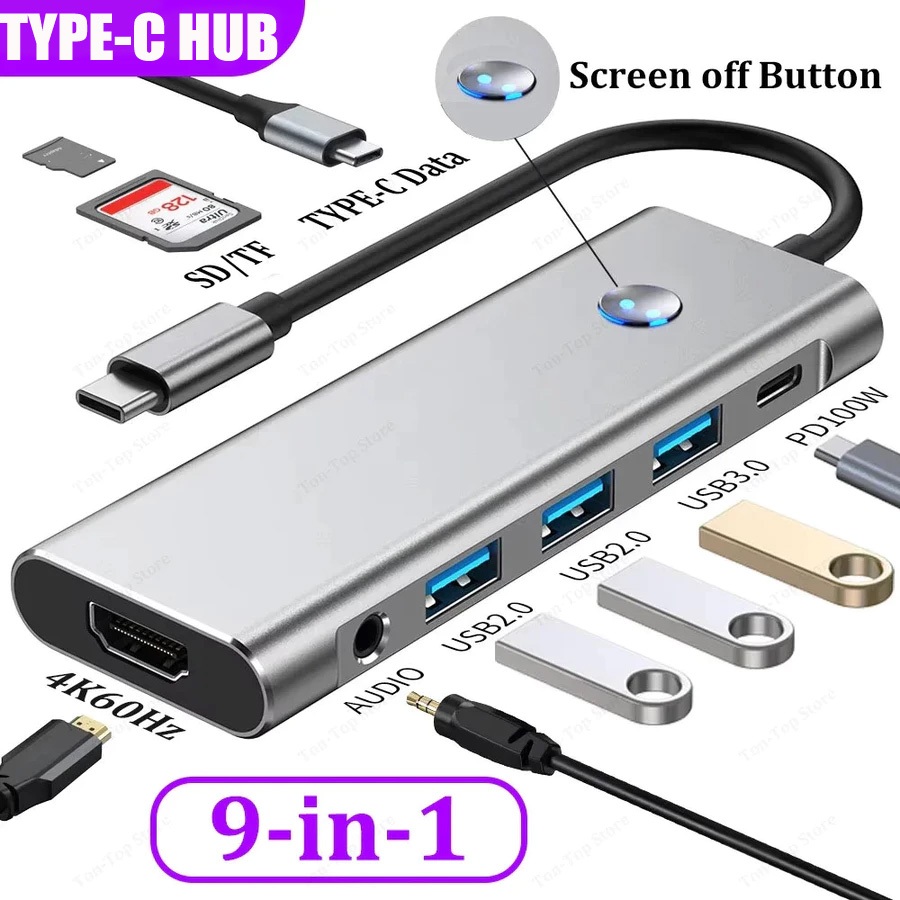 9-IN-1 USB C Docking Station TYPE-C HUB to HDMI 4K 60Hz with Screen off ...