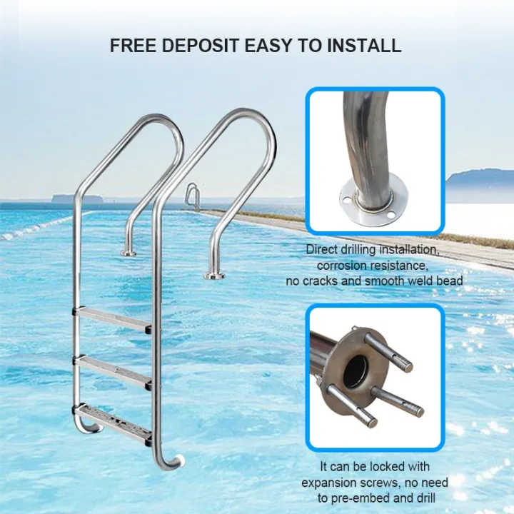 Stainless Steel Swimming Pool Step Ladder with Built-in P Shaped Grab ...