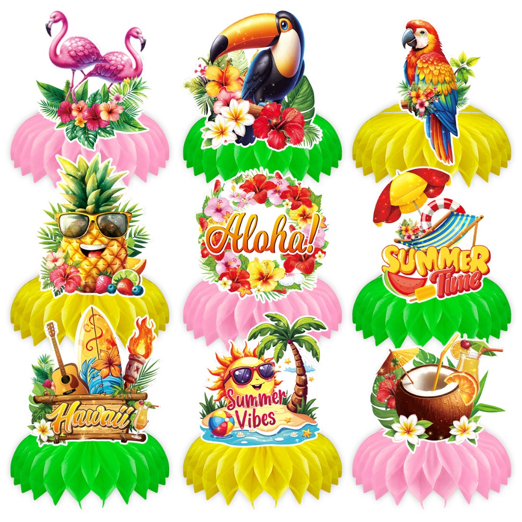9 Pcs Hawaii Luau Honeycomb Centerpieces Flamingo Party Decorations ...