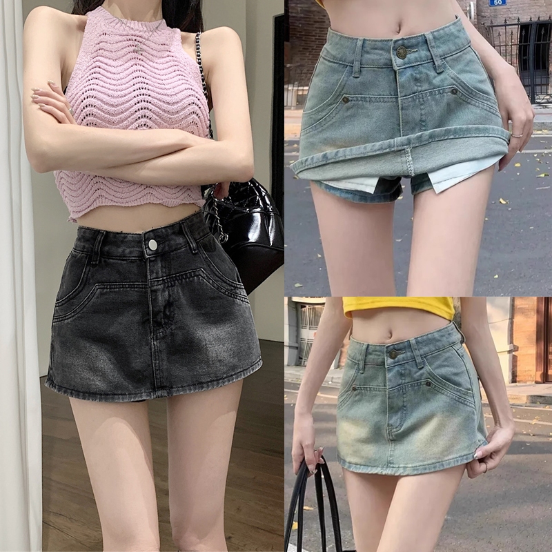 DAMENER Denim Skirt 23-39 Korean Style High Waist Skort Sexy Casual ...