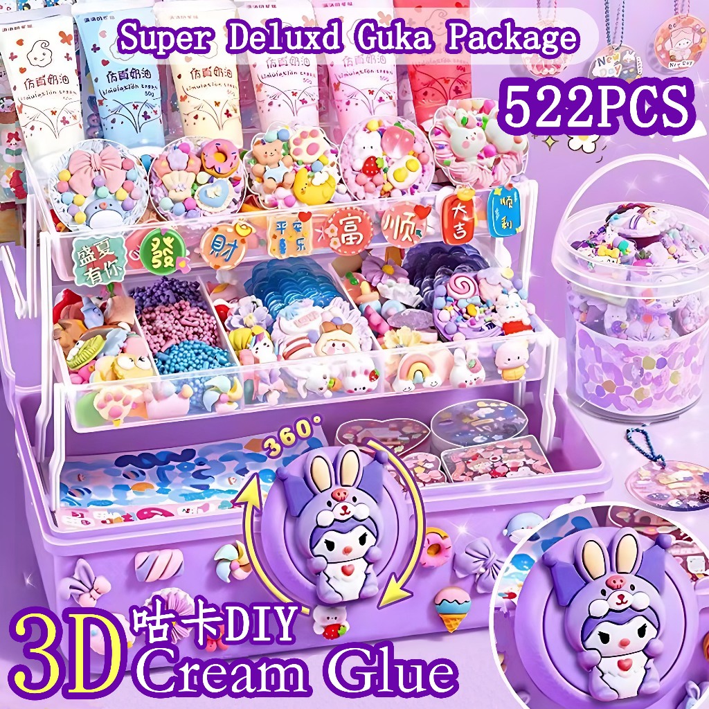 522PCS DIY keychain set material for girl Guka sticker set Box Cream ...
