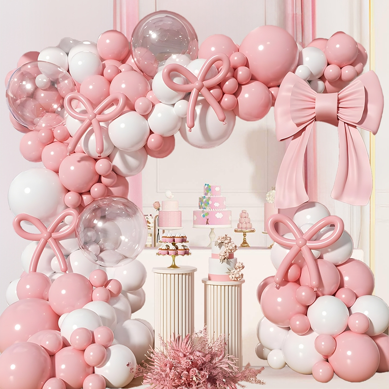 103Pcs Bow Light Pink Balloon Set For Birthday Coquette Balloon Pearl 