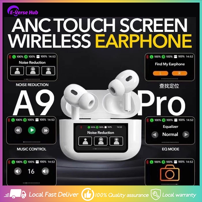 A9 Pro Wireless Earphones Touch Screen LED Display Gaming Noise ...