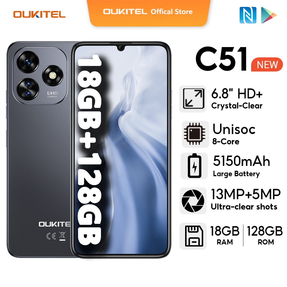 OUKITEL C51 18GB+128GB 5150mAh Battery 9mm Ultra-Thin Mobiles 6.8