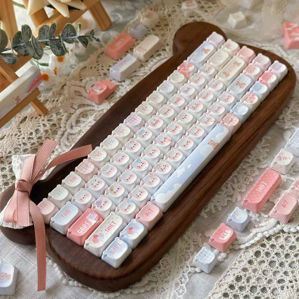 128 Keys Rainbow Bear Keycaps MAO Height PBT Material Keycap Five Sided ...