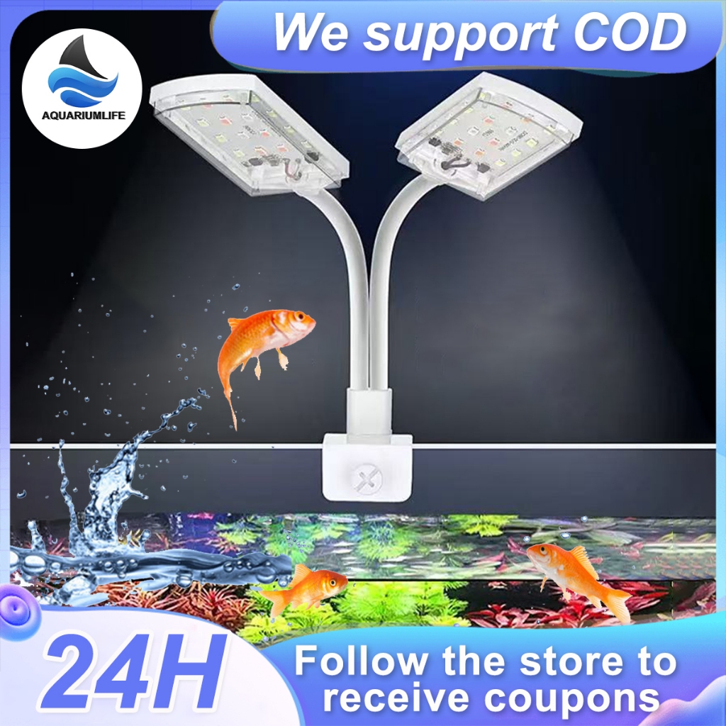 LED Aquarium Light Fish Tank Lamp Double Head Clamp Lamp Color Changing ...
