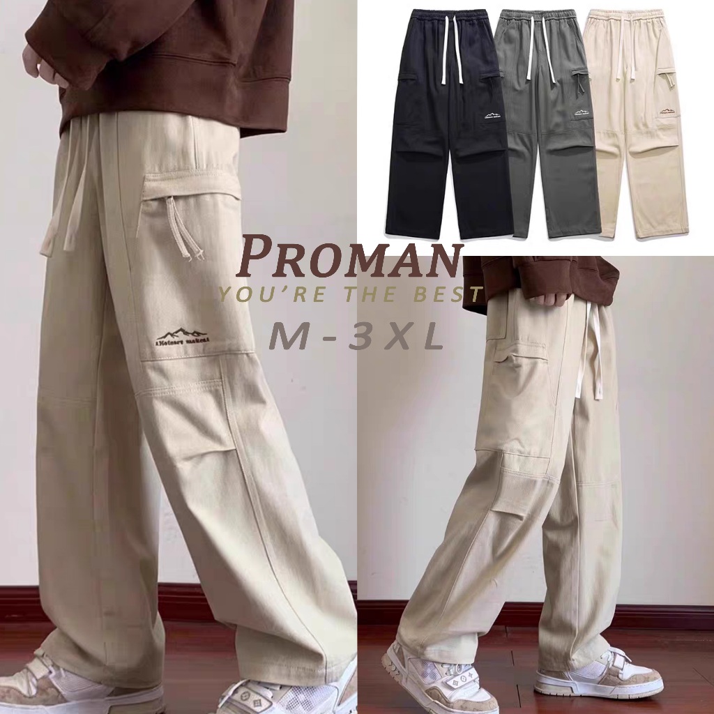 Proman Men's Loose Straight Leg Wide leg Cargo Pants American Style ...