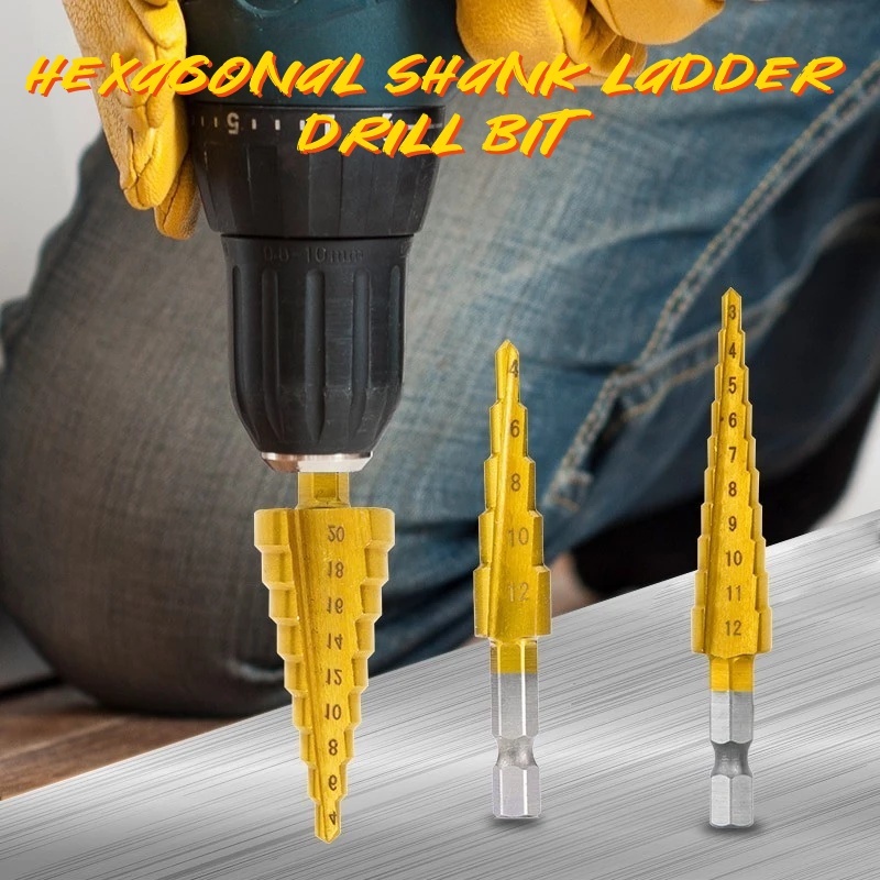 3pcs Hexagonal Handle Titanium Coated Step Drill Bits Tools Multi ...