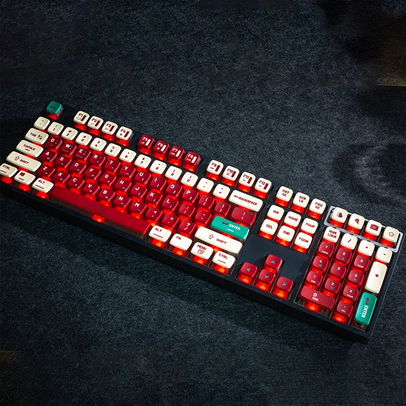 【Keycap Only】Retro Red Korean Keycap 125 Keys Four Sides Black Shine ...
