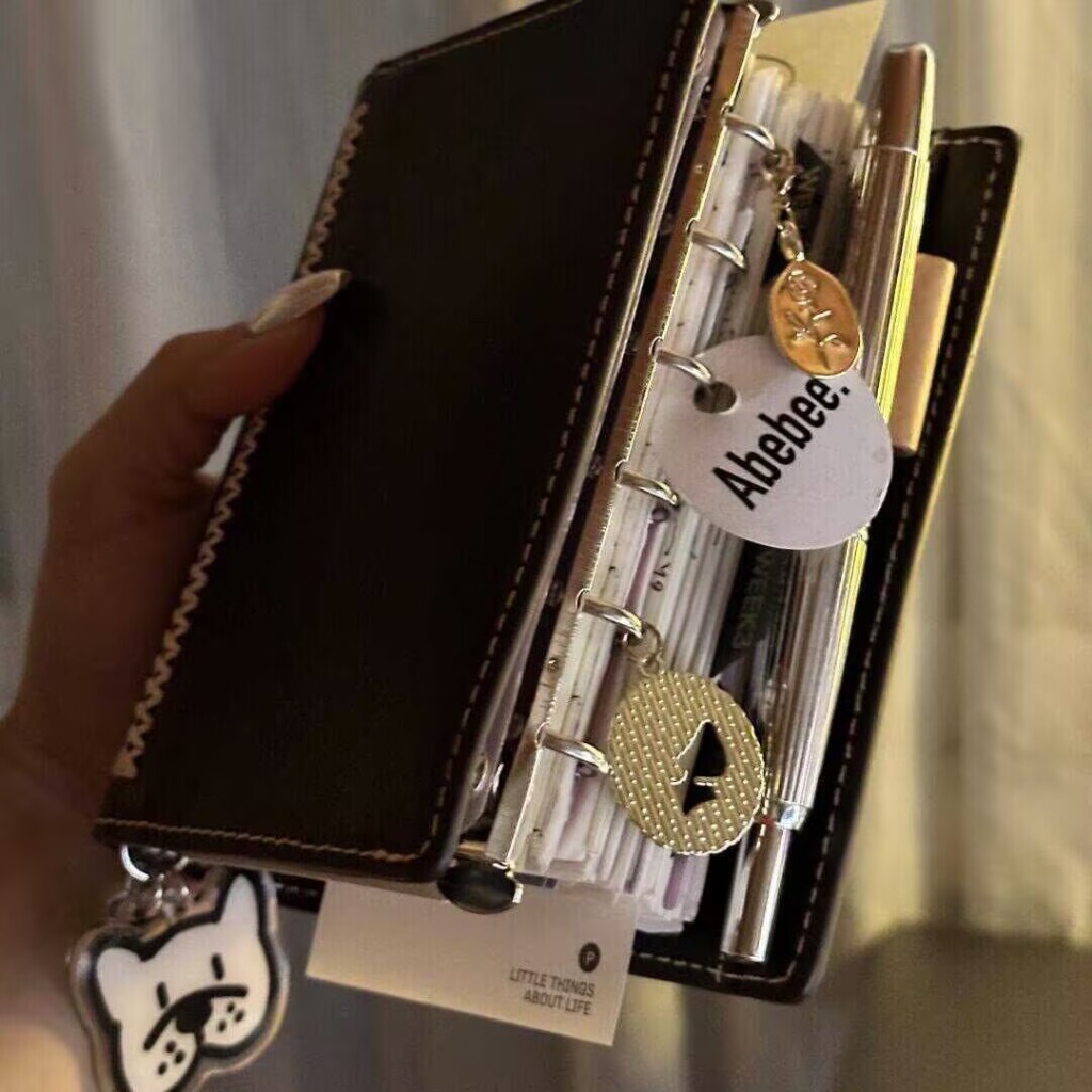 OHAYA | A7 Loose-leaf Handbook Dark Brown Leather Loose-leaf ...