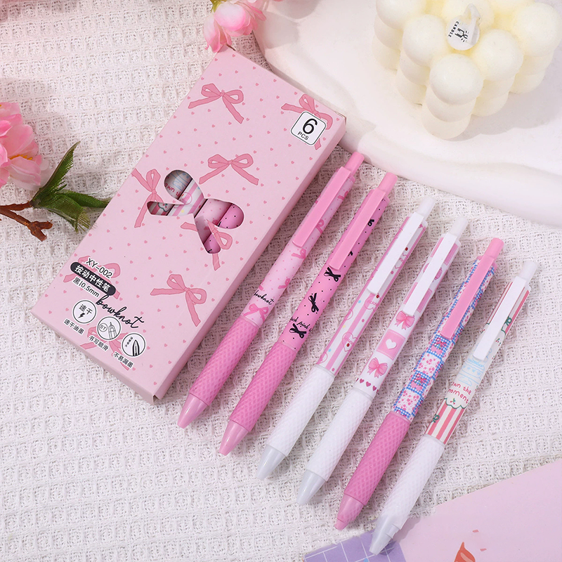 6pcs/set ST Quick Drying Gel Pens Kawaii Pink Bowknot 0.5mm Black Ink ...