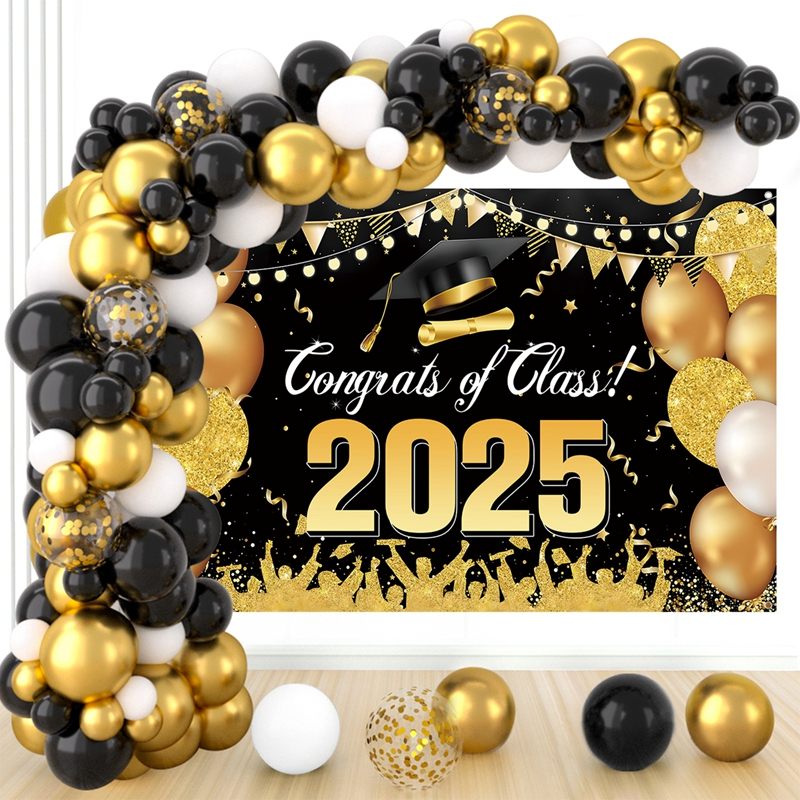 103pcs Black Gold Congrats Grad Backdrop Balloon Set Class Of 2025 ...