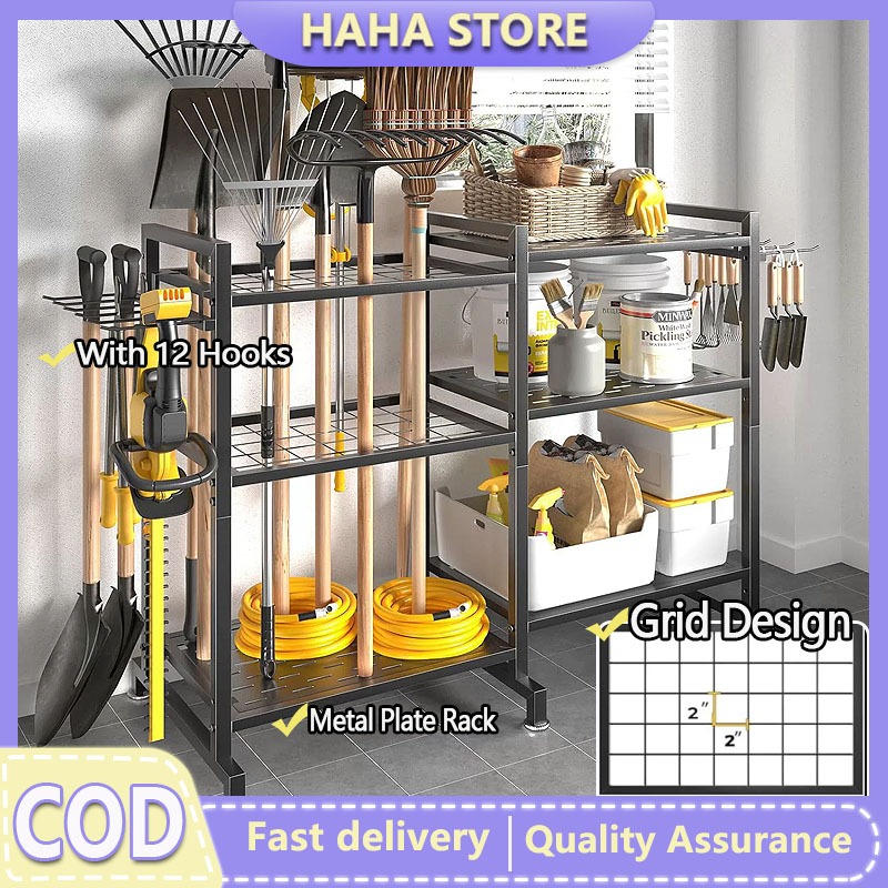 3 Layer Tools Rack Garden Storage Rack Metal Garage Tool Rack Large ...