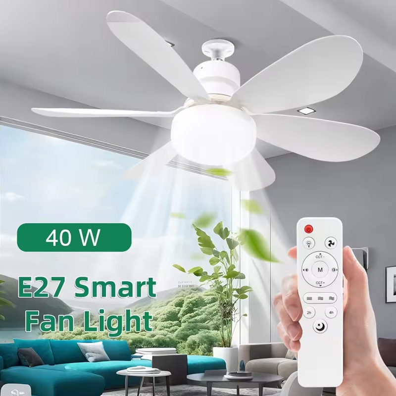 Ceiling Fan with Light E27 3Color+3Fan Speeds Ceiling Fan Lamp 40W ...