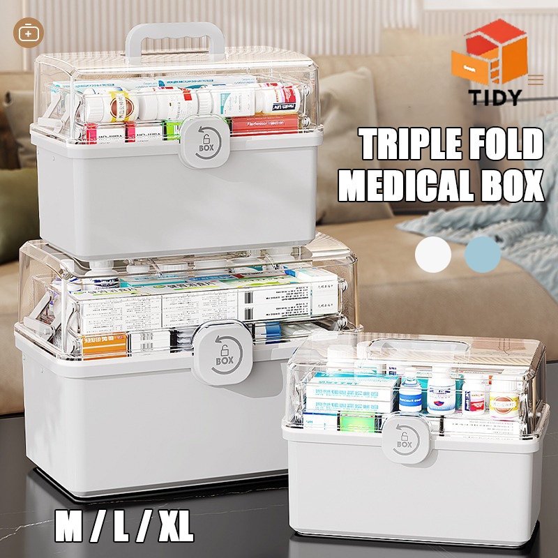 TIDY 3 Layer Portable First Aid Kit Storage Box Portable Plastic ...