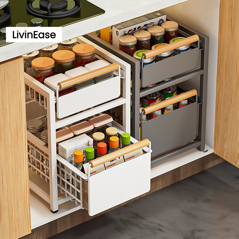 LivinEase⭐Pre-installed⭐Under-Sink Cabinet Organizer Pullout Drawer ...