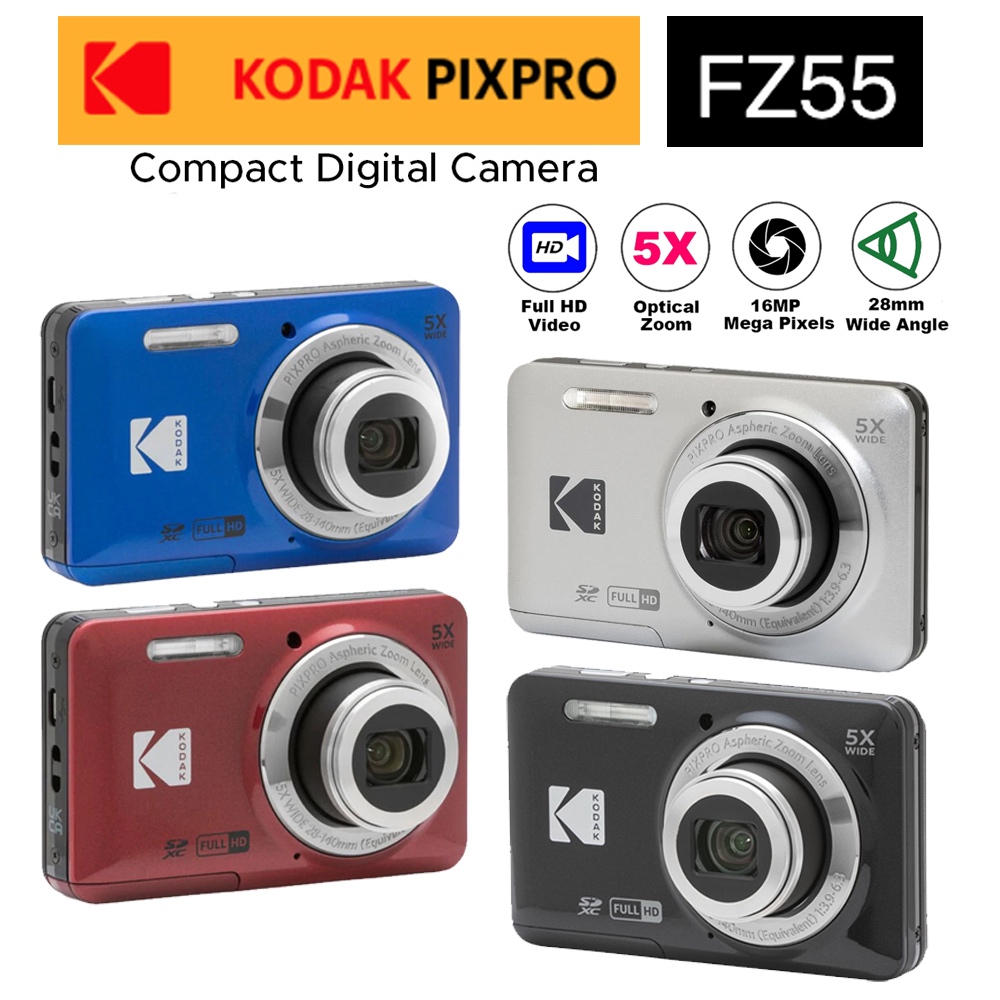 KODAK PIXPRO FZ55  Red  16MP Digital Point & Shoot Camera, 5X Optical Zoom 28mm Wide Angle 1080p Full Hd Video Bundle 32gb Sd Card Protective Case Hi Spee