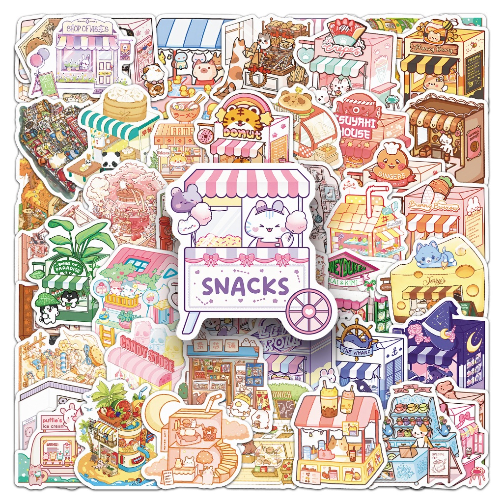 50Piece Cute Cartoon Animal Shop Stickers For Phone Laptop Helmet ...