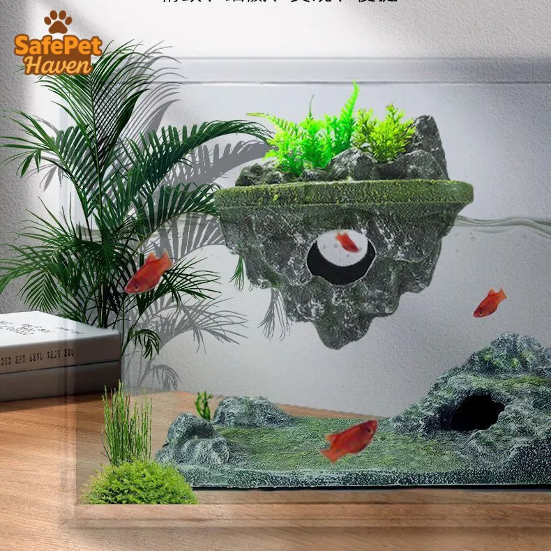 Floating Rocks Aquarium Decoration - Suspended Stone Simulation Rockery ...