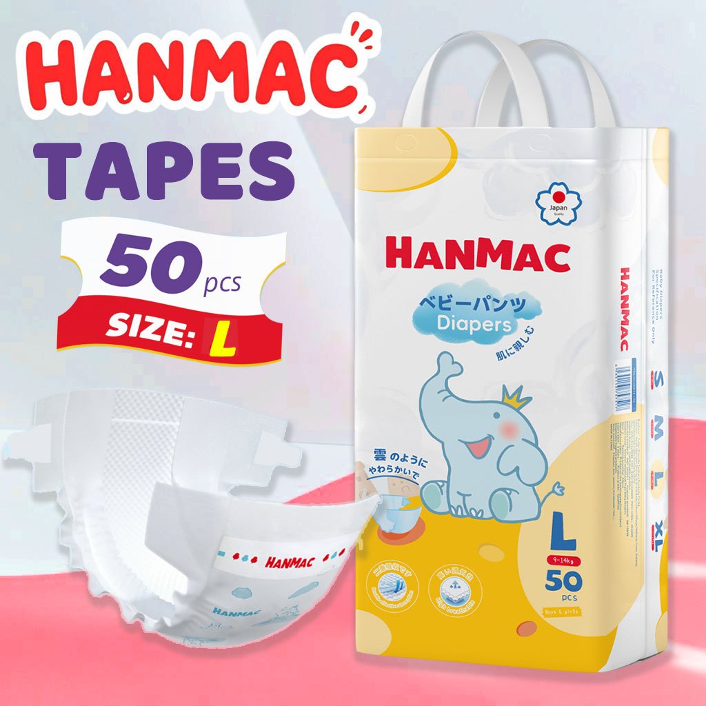 HANMAC Breathable Cloth-Like Diapers 50pcs S-L Sizes Hypoallergenic ...