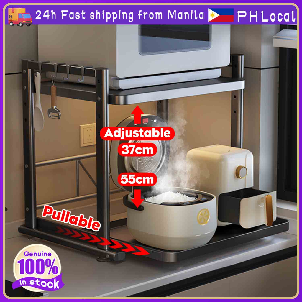 Pull out Kitchen Racks Organizer 2 Layers Microwave Rice Cooker Rack ...