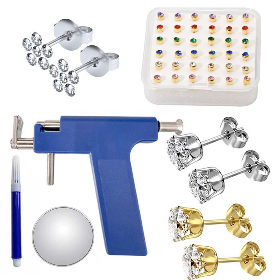Reusable Ear Piercing Gun with 36 Earrings Stud,4 Crown Earrings and 2 ...