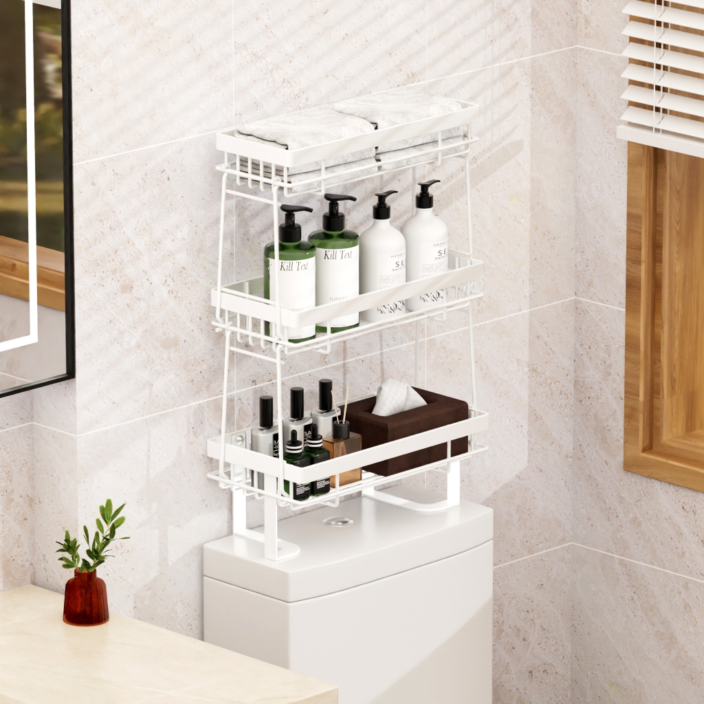 1/2/3 Tiers Bathroom Storage Rack Organzier Toilet Shelf Bathroom ...