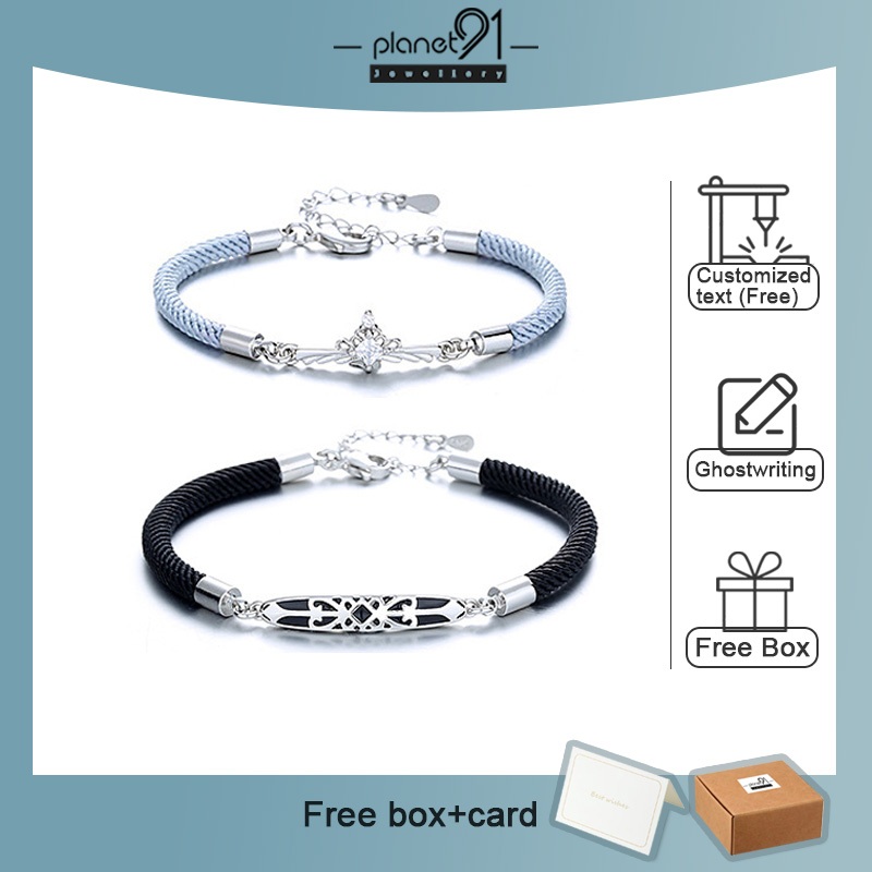 Princess&Knight S925 Silver Splice Zircon Handmade Woven Rope Couple ...