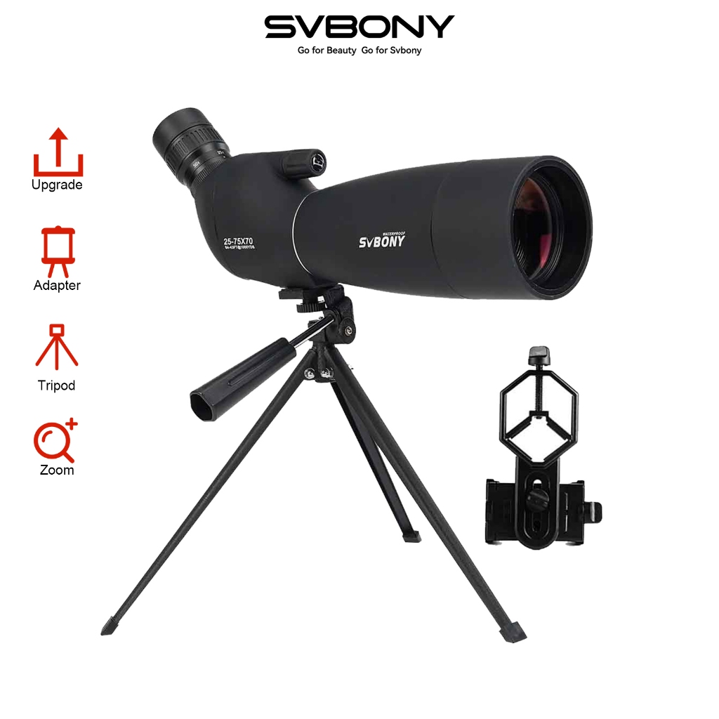 Cannocchiale Svbony SV28PLUS 25-75x70mm - Per Birdwatching E Tiro, Impermeabile IP65 Con Treppiede E Adattatore Telefono
