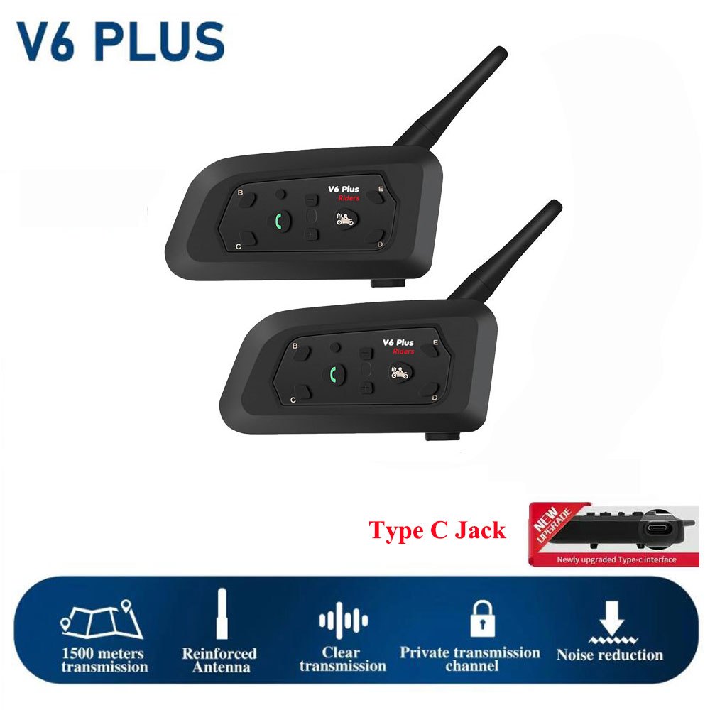 New Interface Type C Jack V6 Plus interphone 1500m motorcycle bluetooth ...