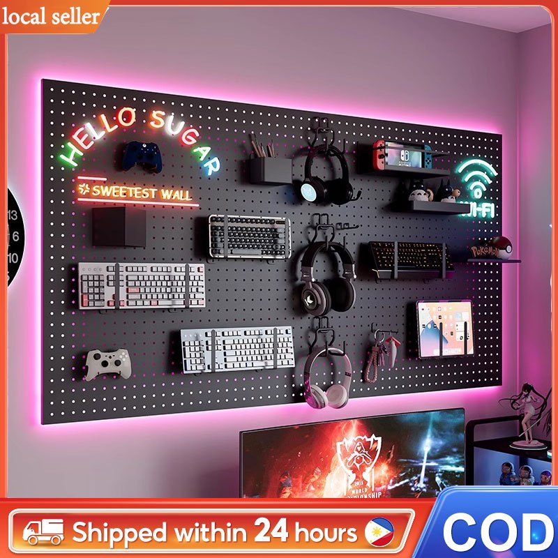 Wall metal pegboard storage display rack home gaming room wall mounted ...